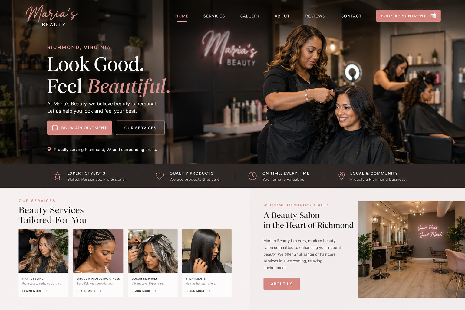 Maria's Beauty business website example