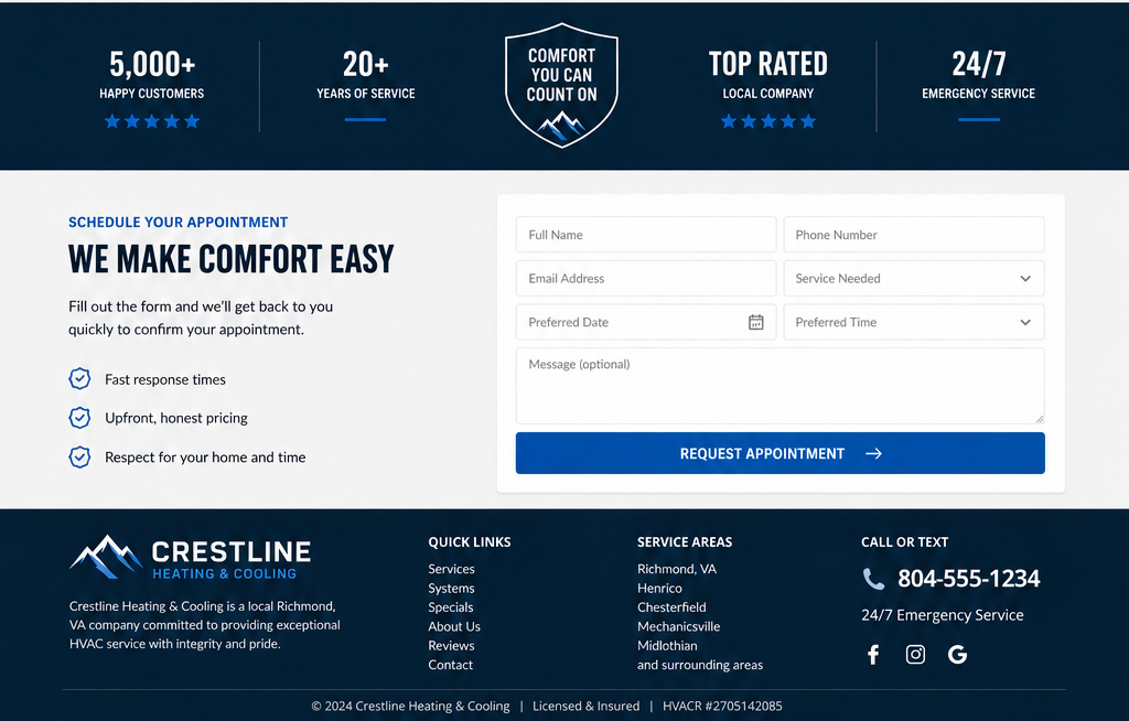 HVAC contractor website contact form sample